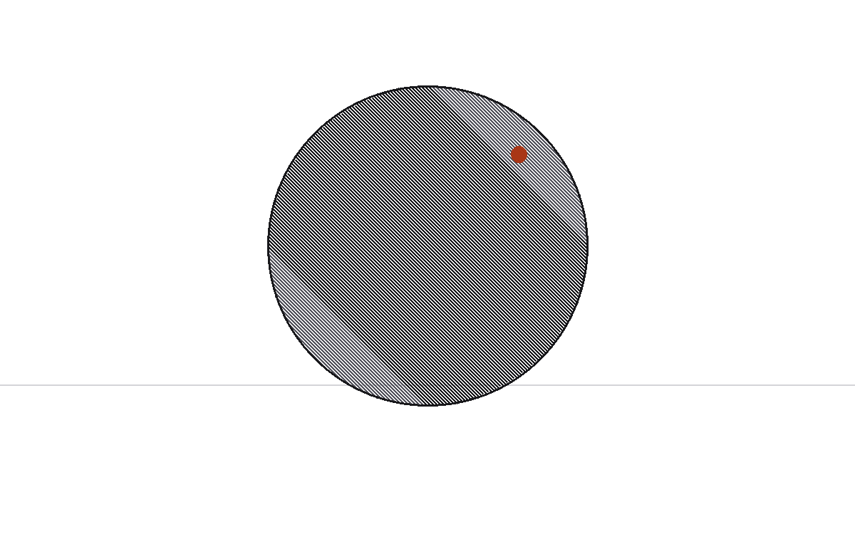 An engraved sphere, shaded by hatch density, resting on a horizon line.